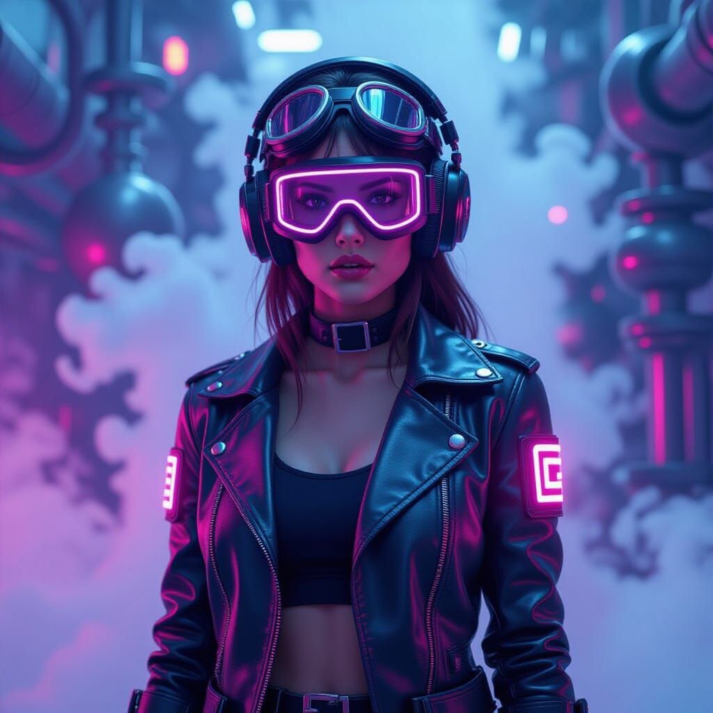 Cyberpunk Girl in Steampunk Anime Pop-Art Style