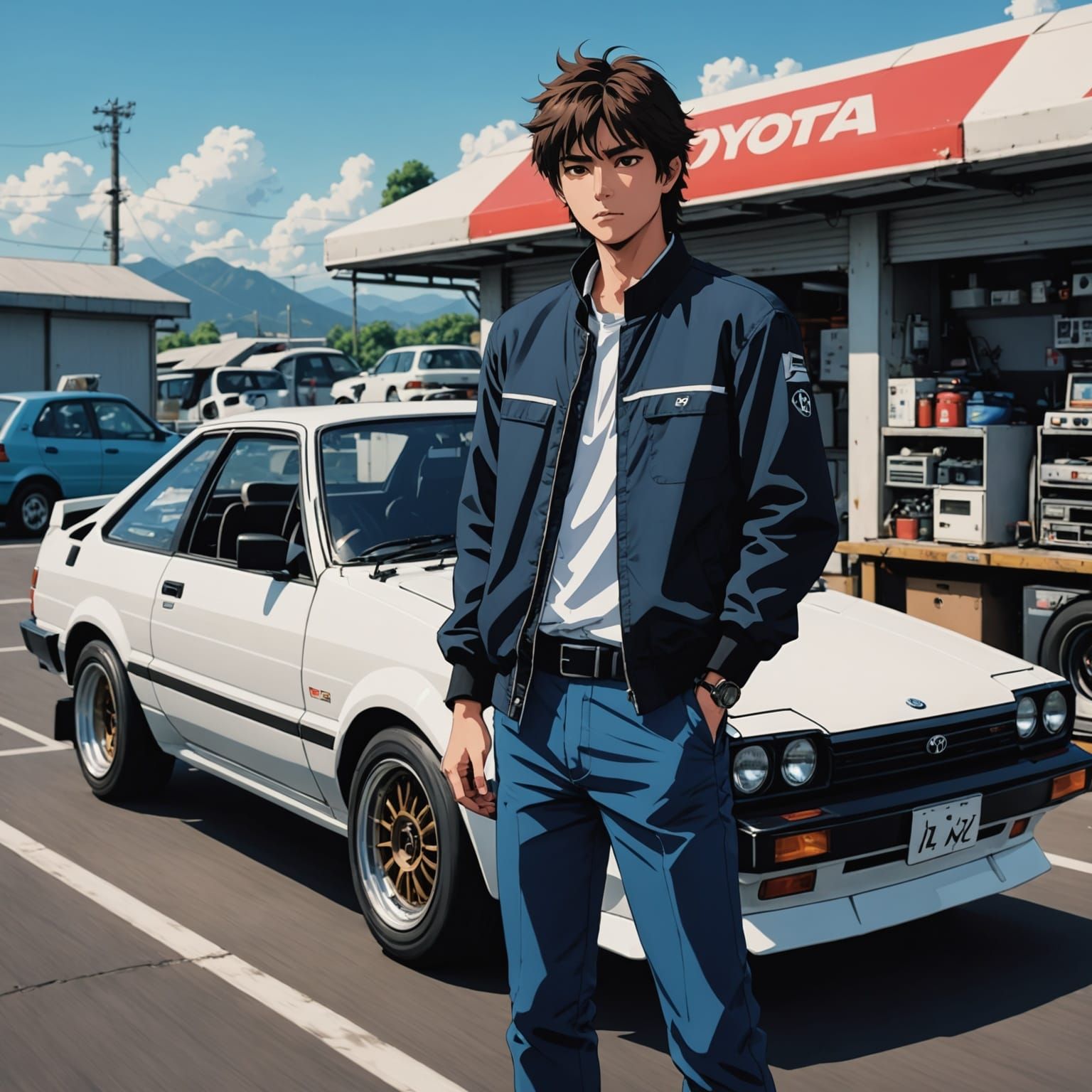 Takumi Fujiwara's Toyota AE86 in Vibrant Anime Style