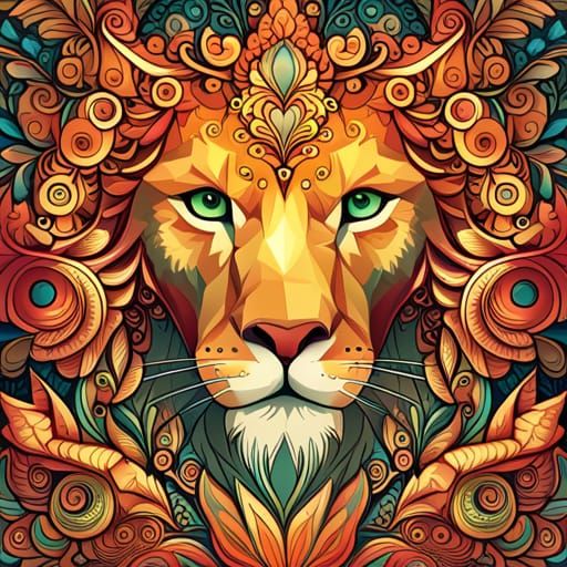 Golden Lion with Luminous Colors and Intricate Details