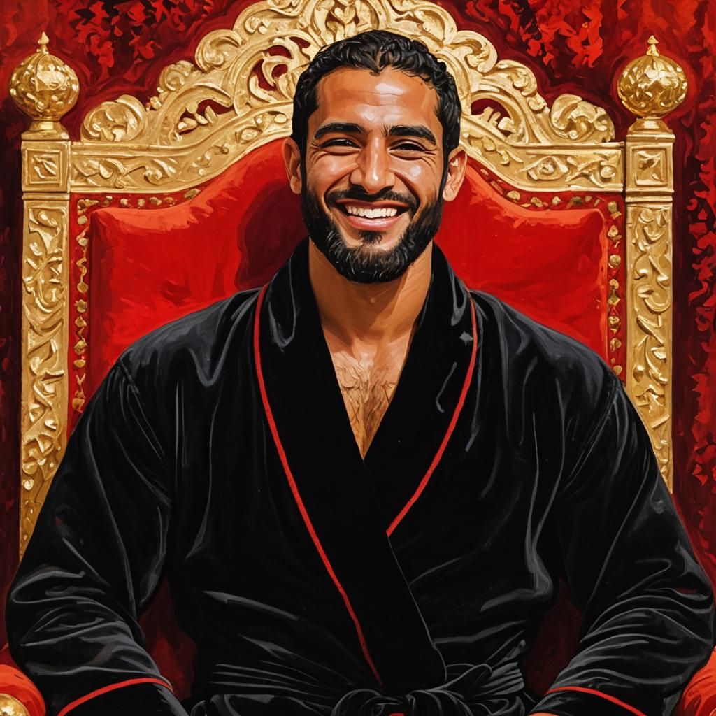 Joyful Man on Throne in Neo-Impressionism Style