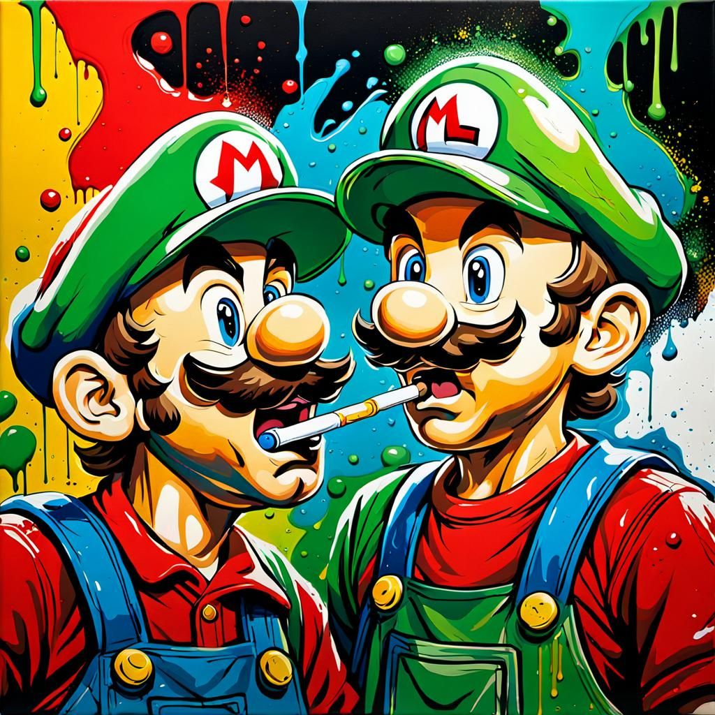 Vibrant Street Art Depiction of Mario and Luigi