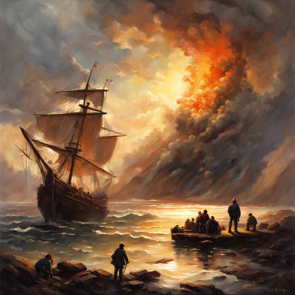 Shipwreck Survivors Watch Firelight in Expressive Oil Painti...