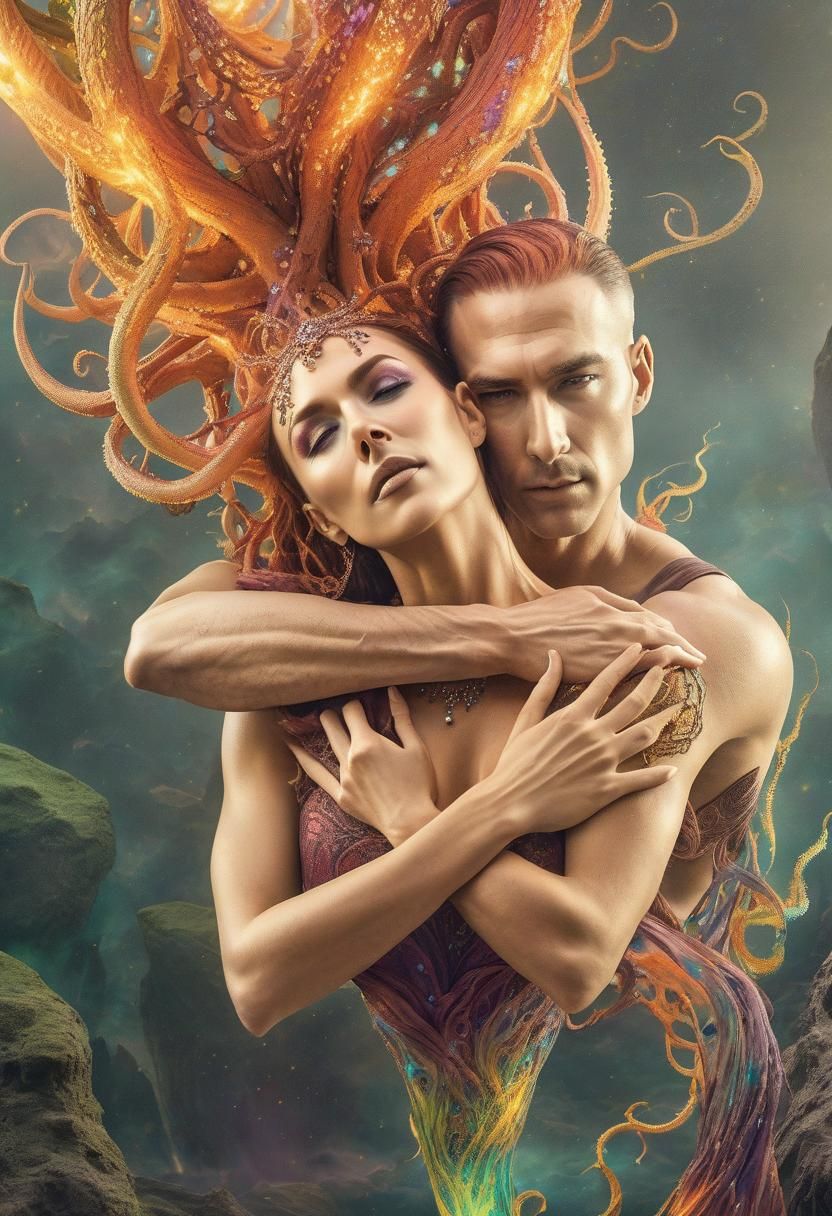 a beautiful concept art of a couple embracing