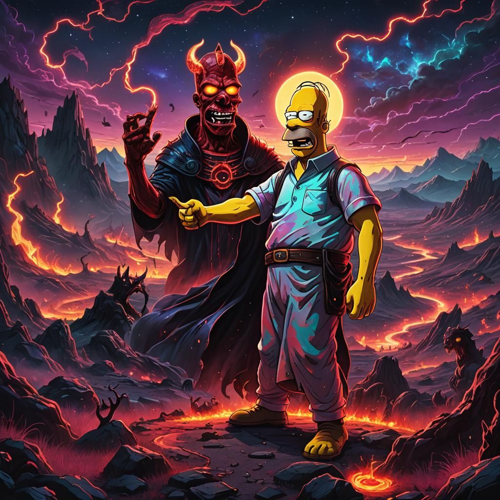 Homer Simpson's Dark Pact: A Cosmic Horror Illustration