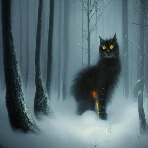 Terrifying Cat in Snowy Woods, Trevor Henderson Style