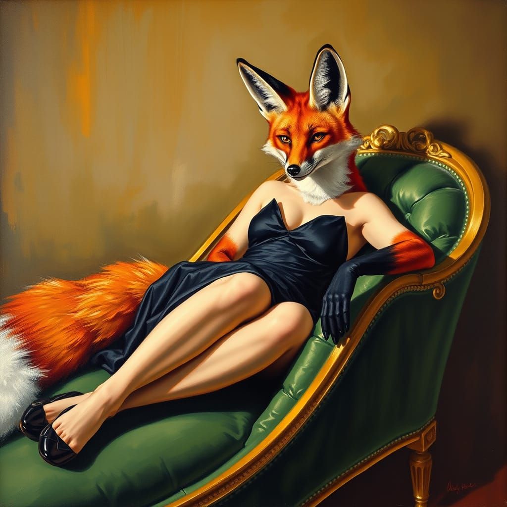 Fox Lounging in Art Deco Style Portrait