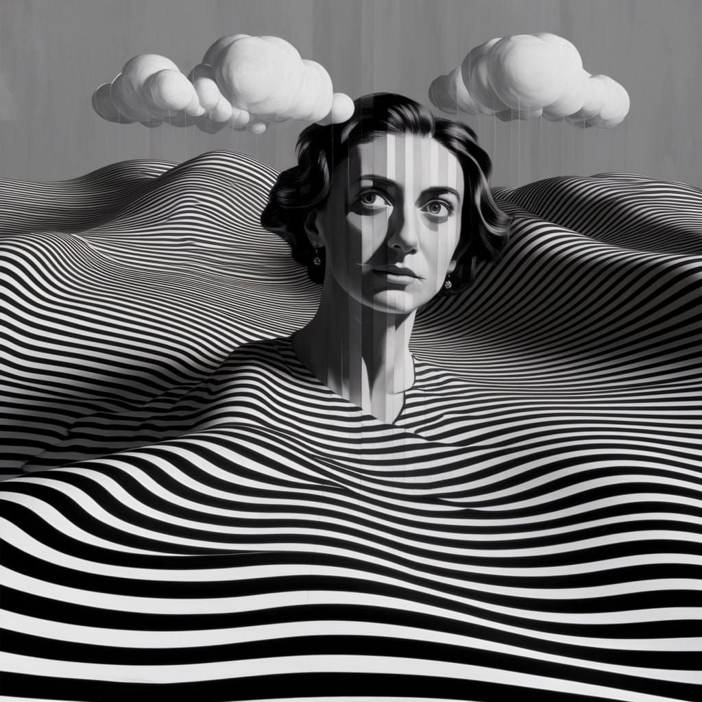 Surrealist Double Exposure in Black and White Stripes