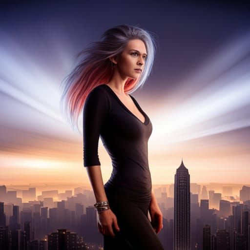 Independent Woman in City Lights: Digital Art