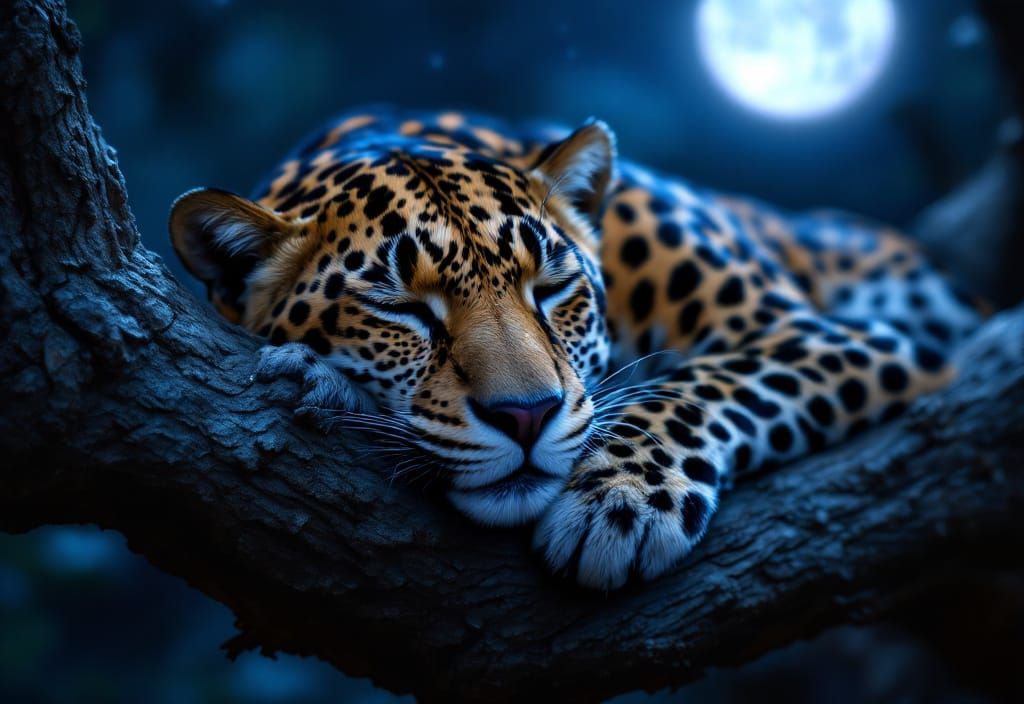 Leopard Portrait: Nocturnal Serenity in Digital Painting