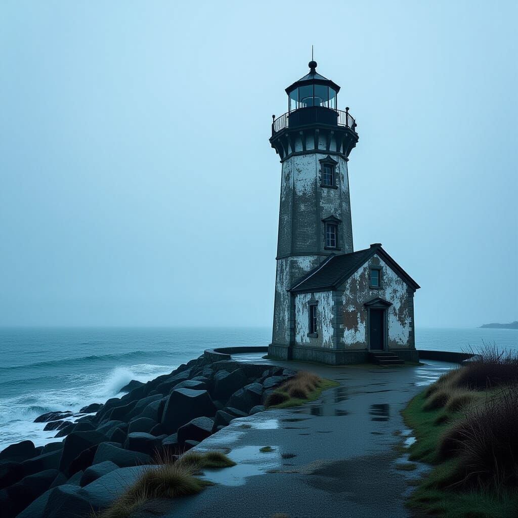 Weathered Lighthouse on Deserted Coast, Found Footage Horror...