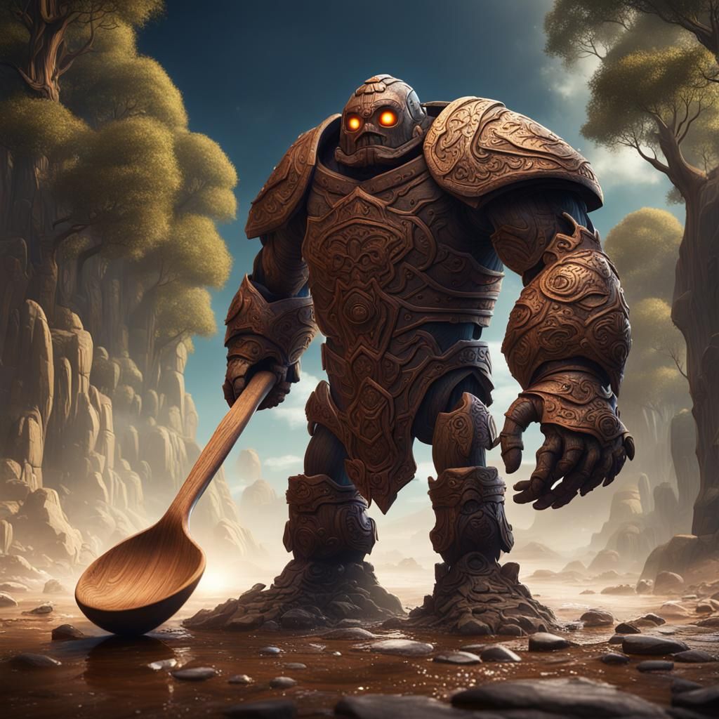 Wooden Spoon Golem in Detailed Fantasy Art
