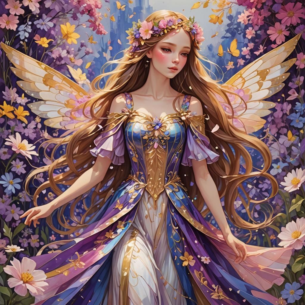Enchanting Fairy Girl in a Flower Meadow