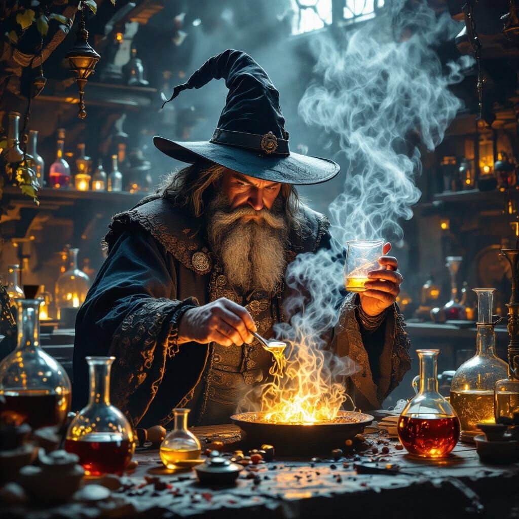 Gothic Wizard's Lab: Alchemical Magic in Moody Light