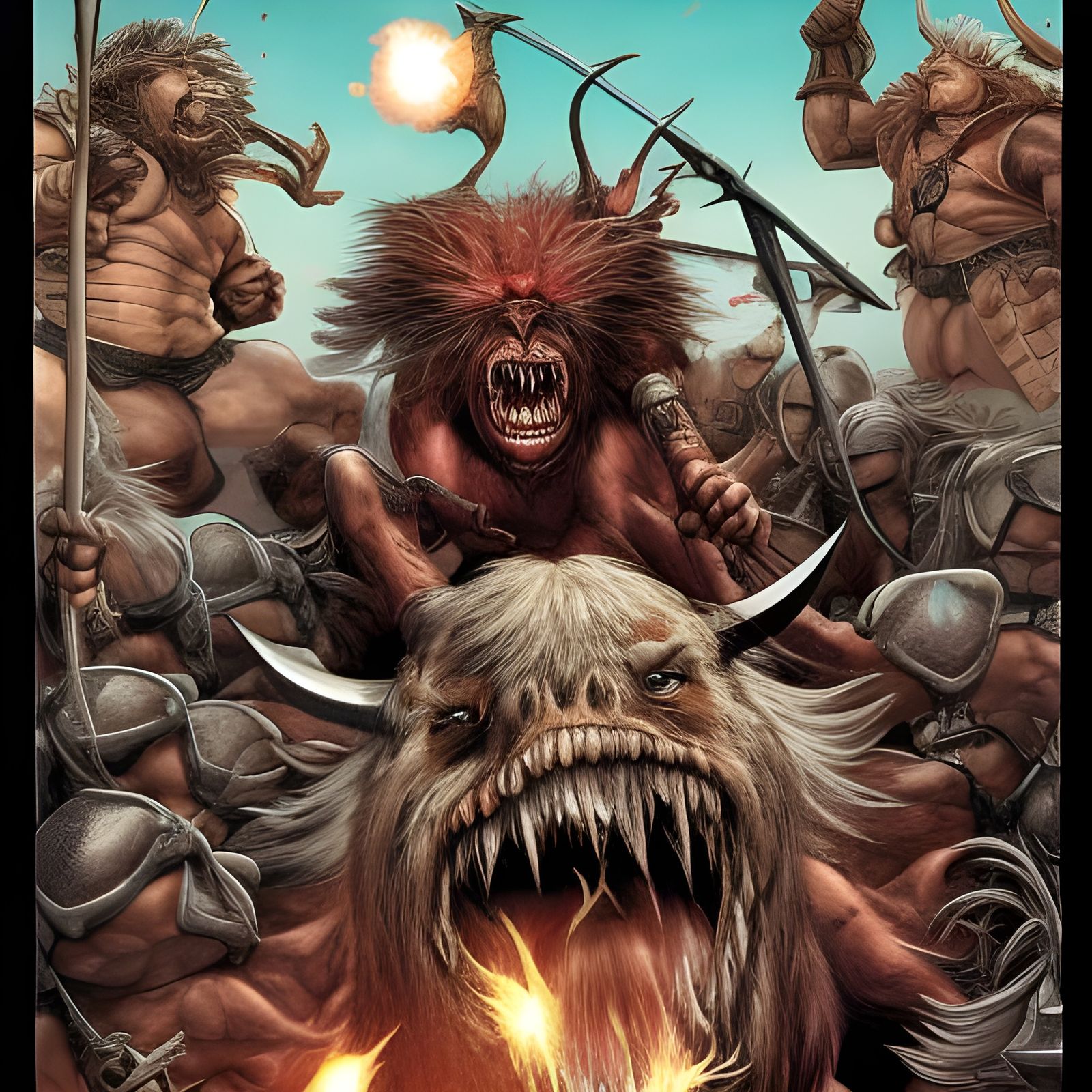 Barbarian Decapitates Emu Herd: Comic Book Art