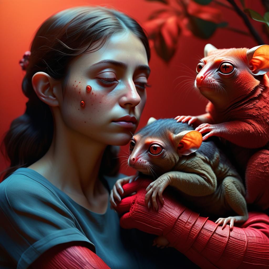 Tarsier Woman with Tardigrades in Hyperrealistic Art