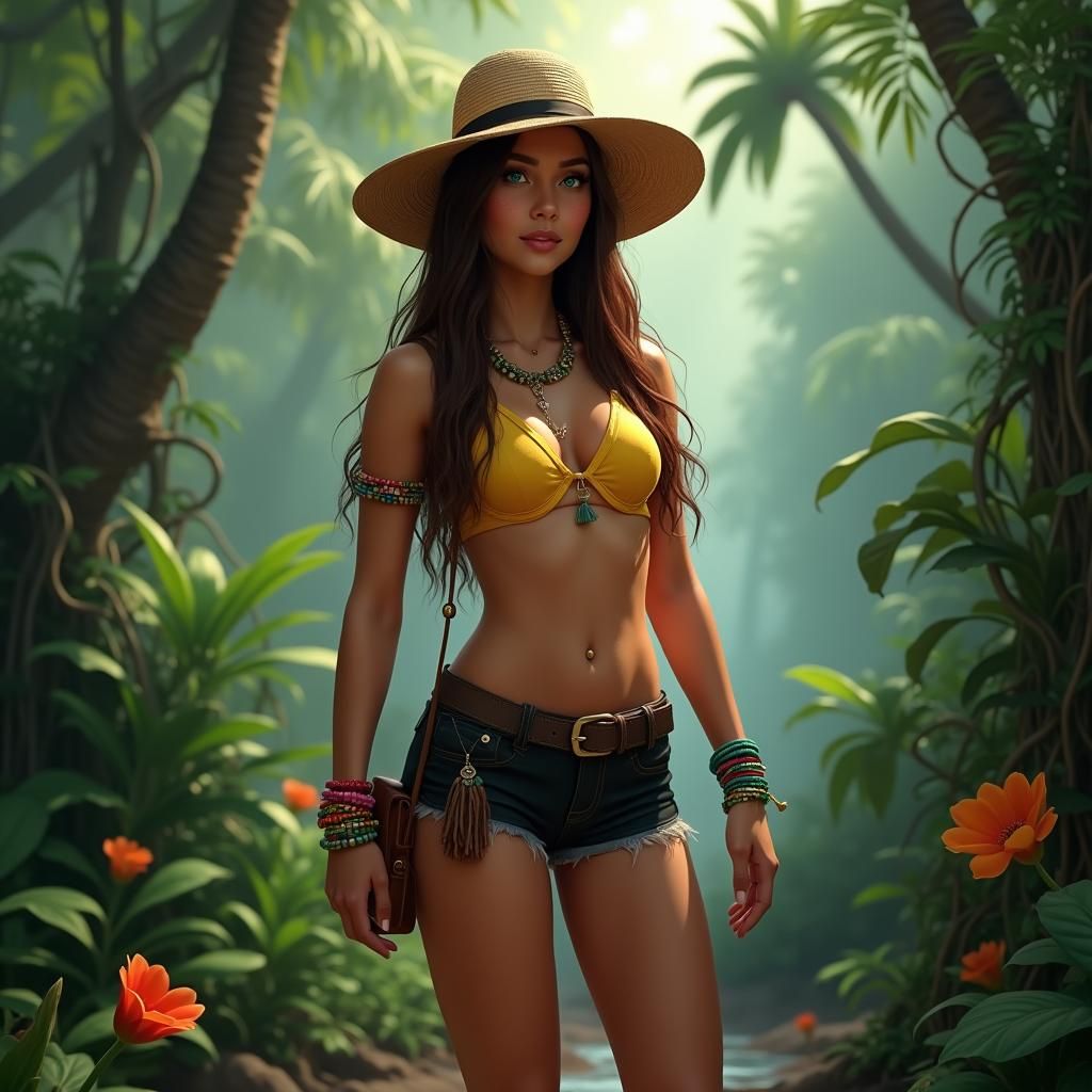 Adventurer Nisha in Lush Jungle Fantasy Art