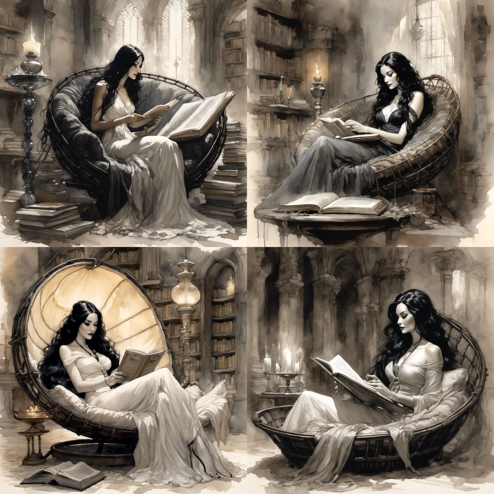 Morticia Addams Lounging in Mage Tower: Color Sketch