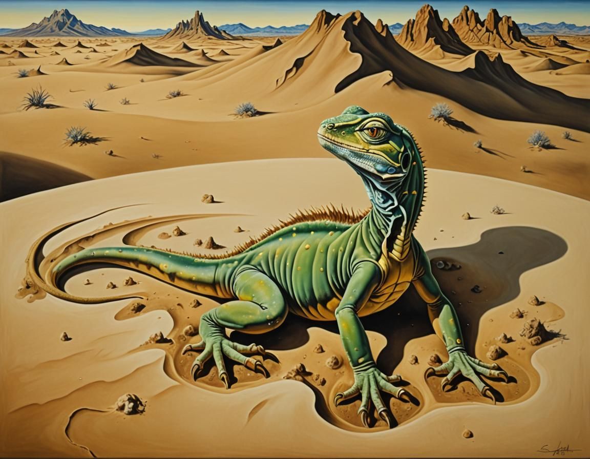 Surreal Melting Desert Lizard in Oil on Canvas