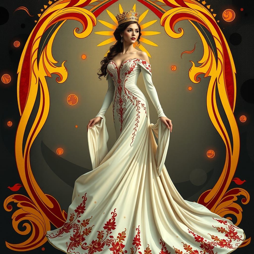 Regal Queen Goddess in Art Nouveau Style