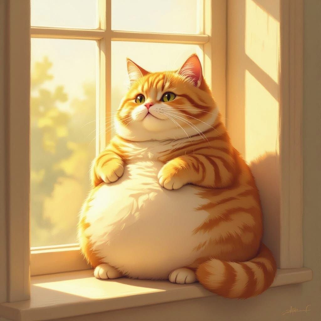 Plump Ginger Cat Sits Full of Air