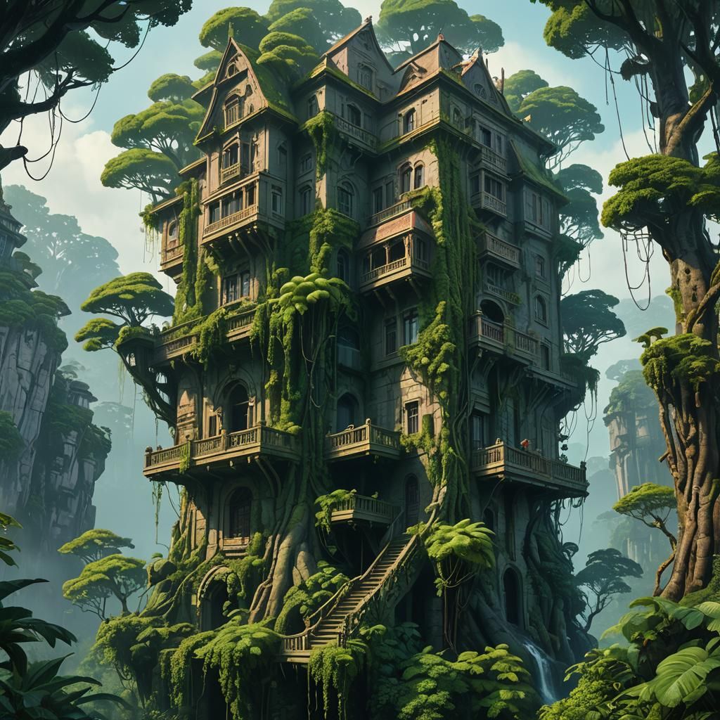 Jungle Mega Mansion in Fantasy Concept Art Style