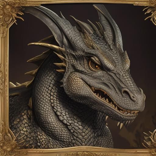 Baroque Dragon Portrait with Ornate Frame