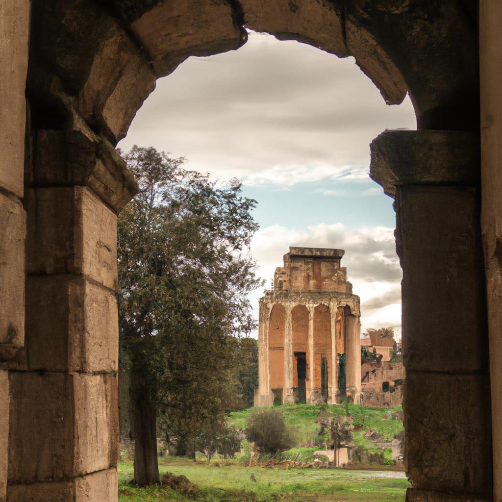 Roman Temple Through Archway