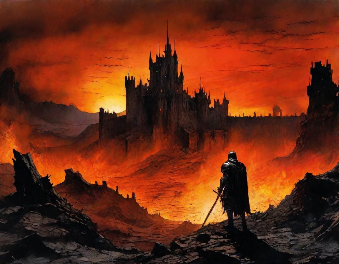 Ember Knight on Scorched Battlefield, in Dark Fantasy Style