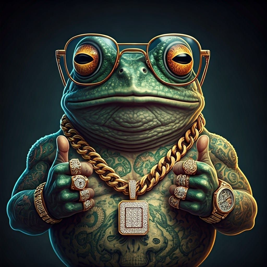 Gangster Frog with Tattoos and Bling