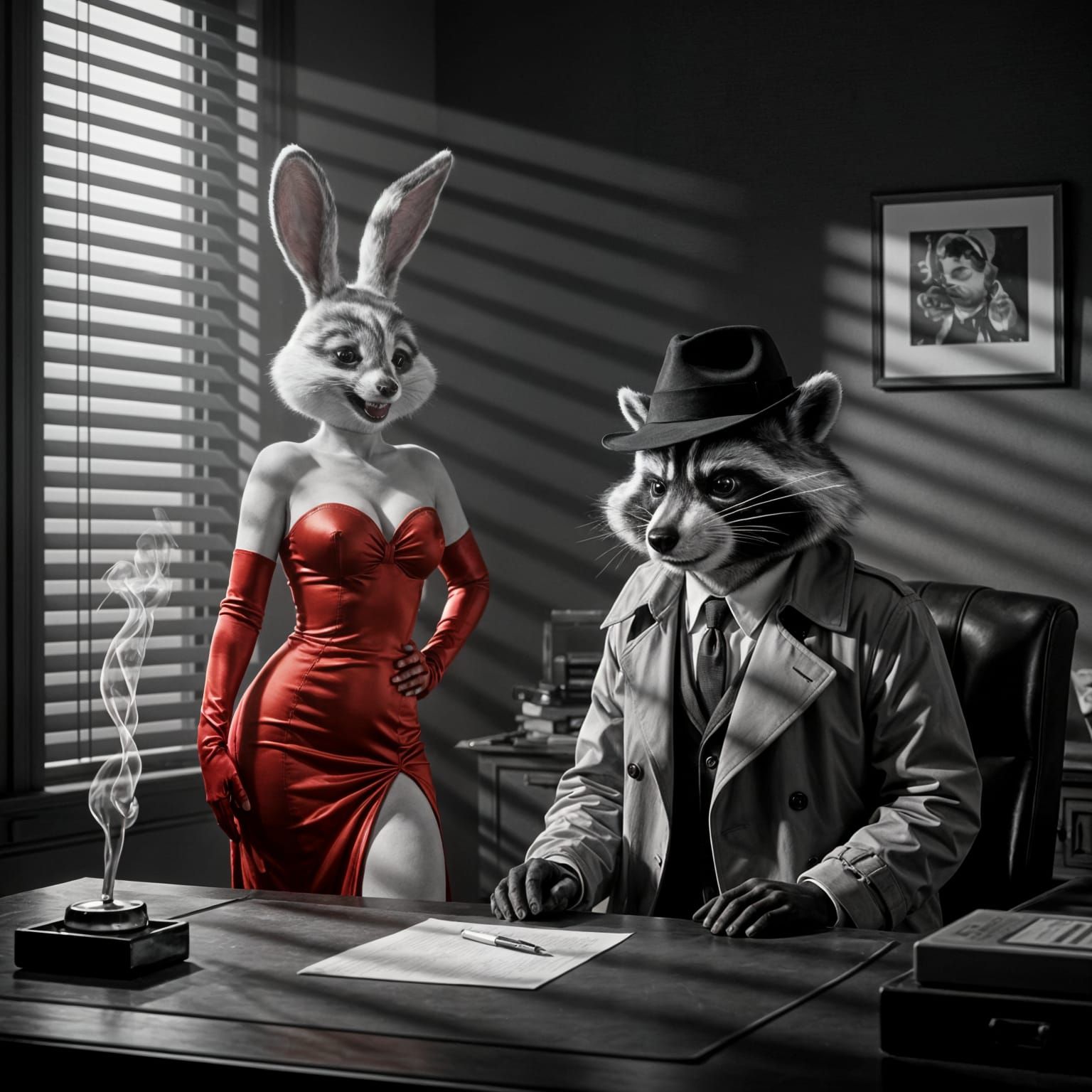 Noir Detective Raccoon Meets Bombshell Rabbit