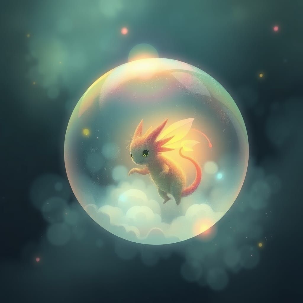 Mystical Creature in Floating Bubble, Dreamy Art