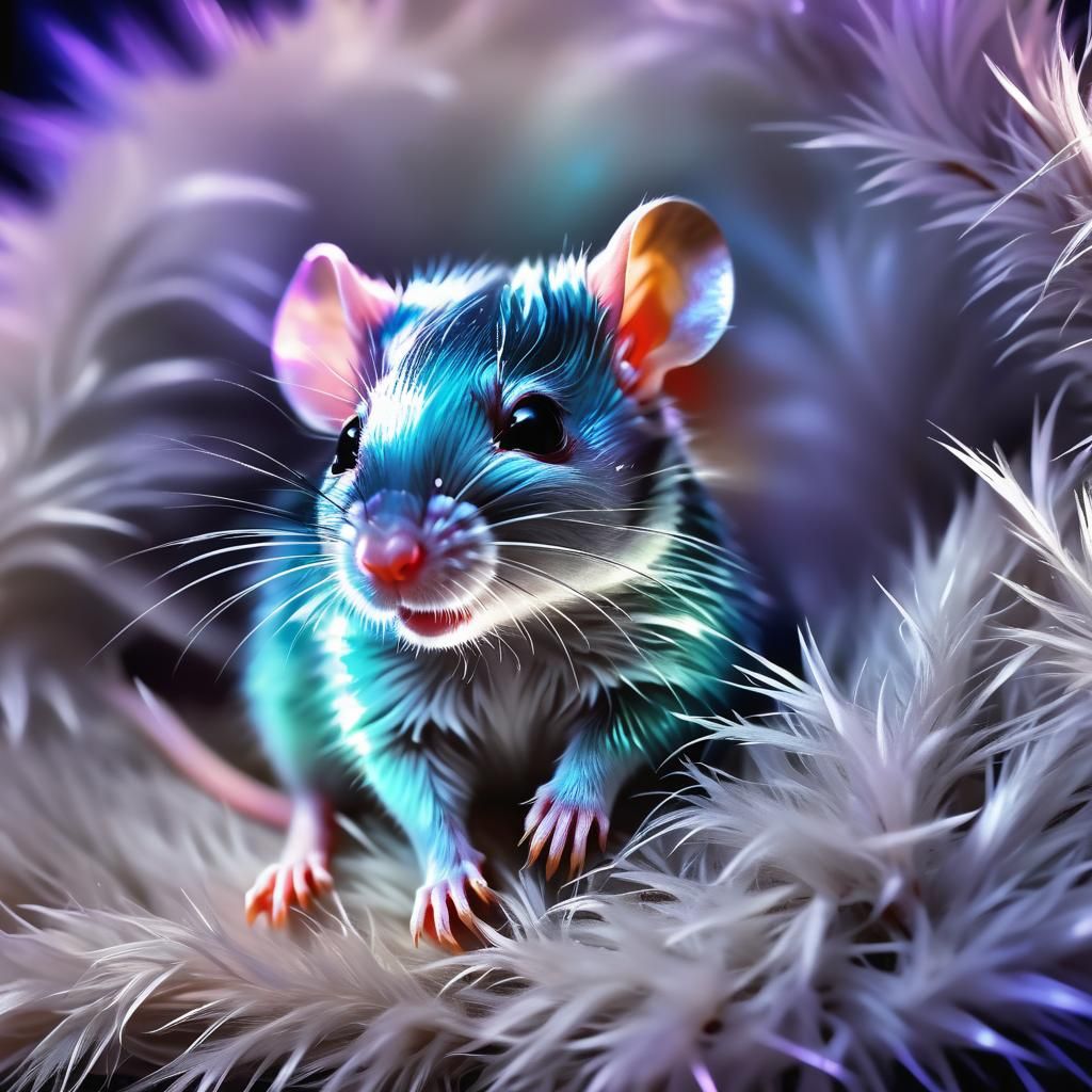 Iridescent Baby Rat with Magical Lighting