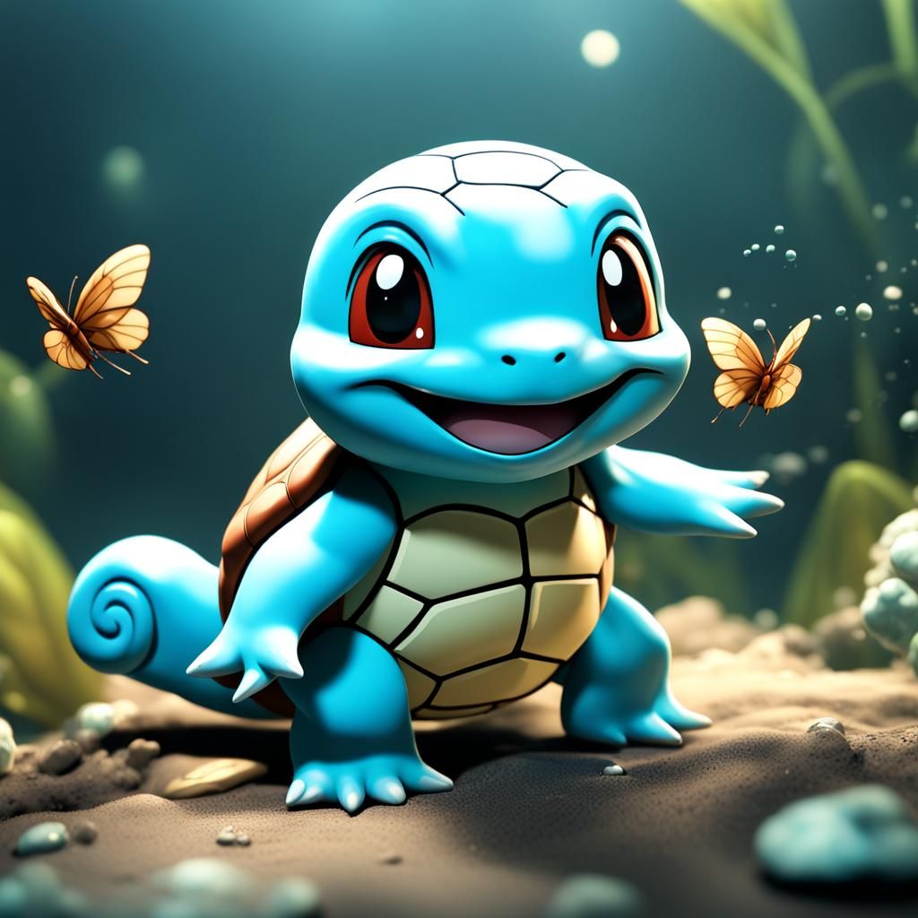 Chibi Squirtle in Fantasy Seascape, Detailed Art