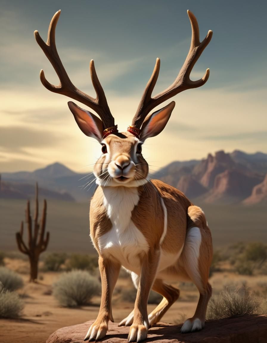 Comical Jackalope with Antlers in Southwest Style