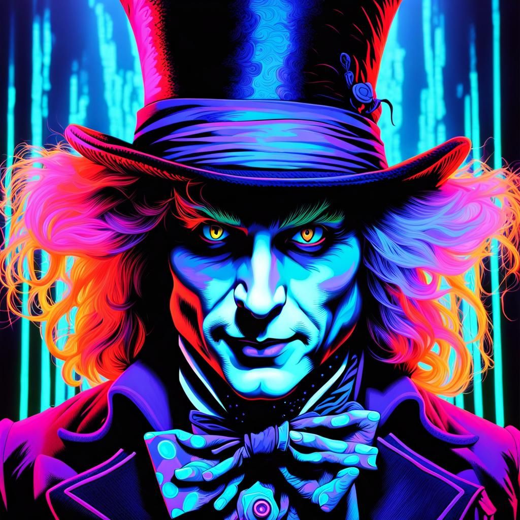 Mad Hatter Black Light Art in Neon Colors