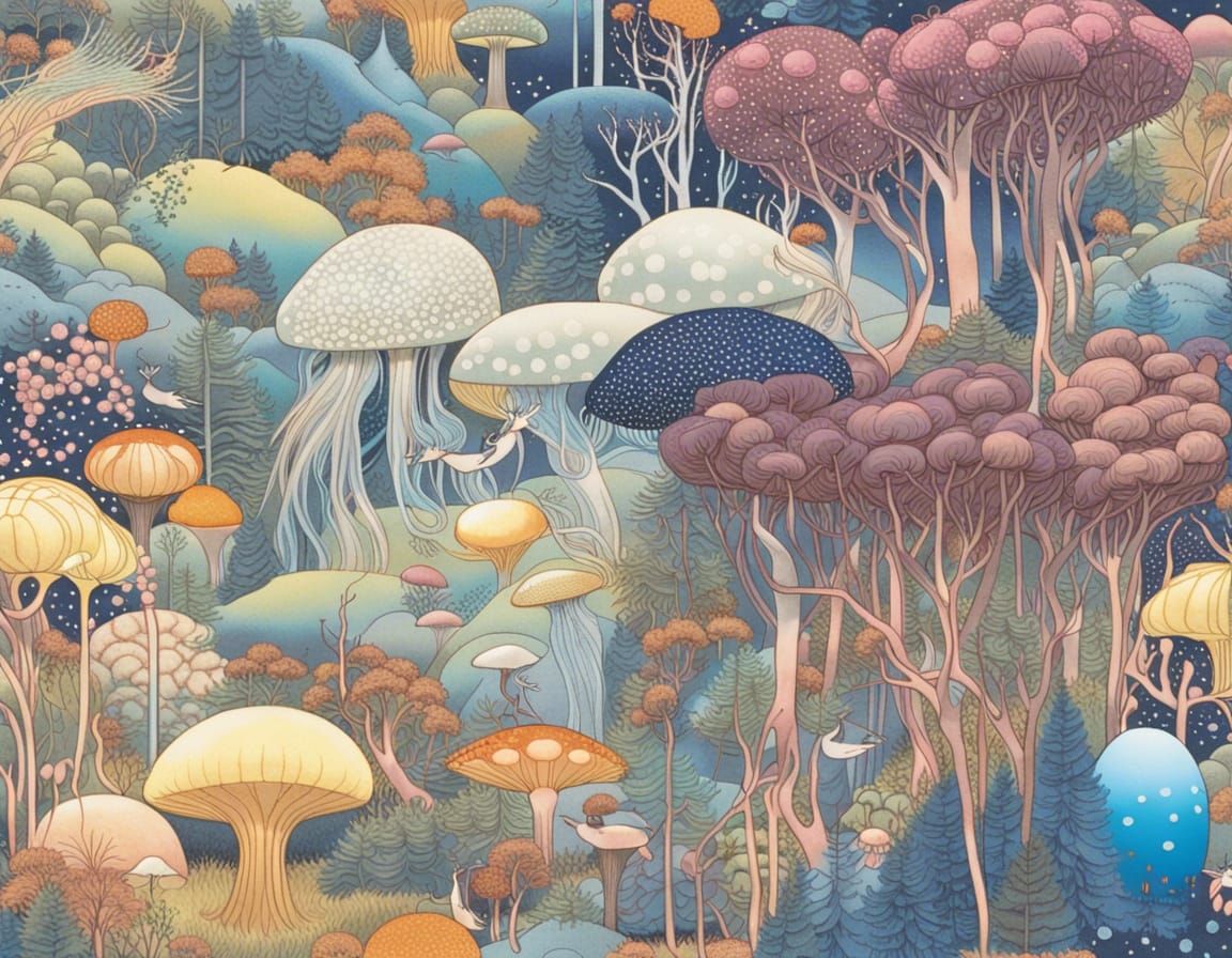 Japanese Fairies with Forest Creatures and Jellyfish