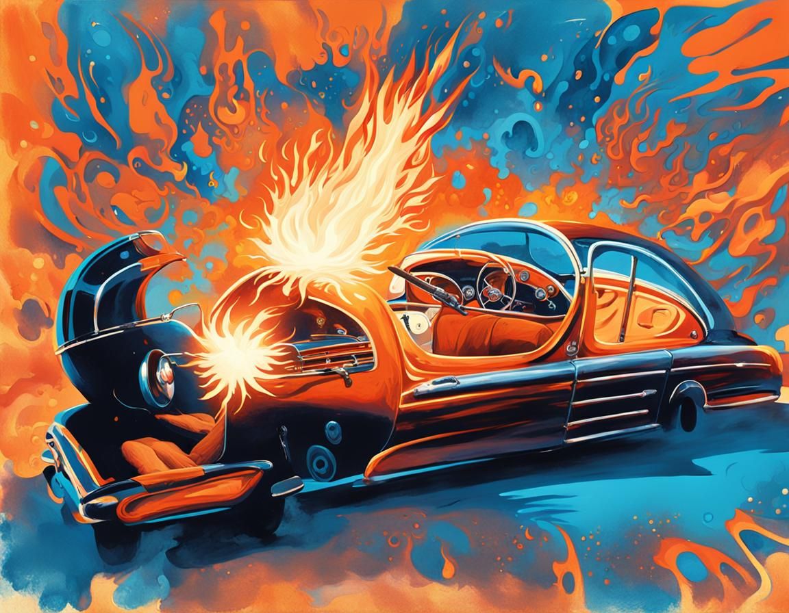 Retro-Futuristic Car with Flame Decals