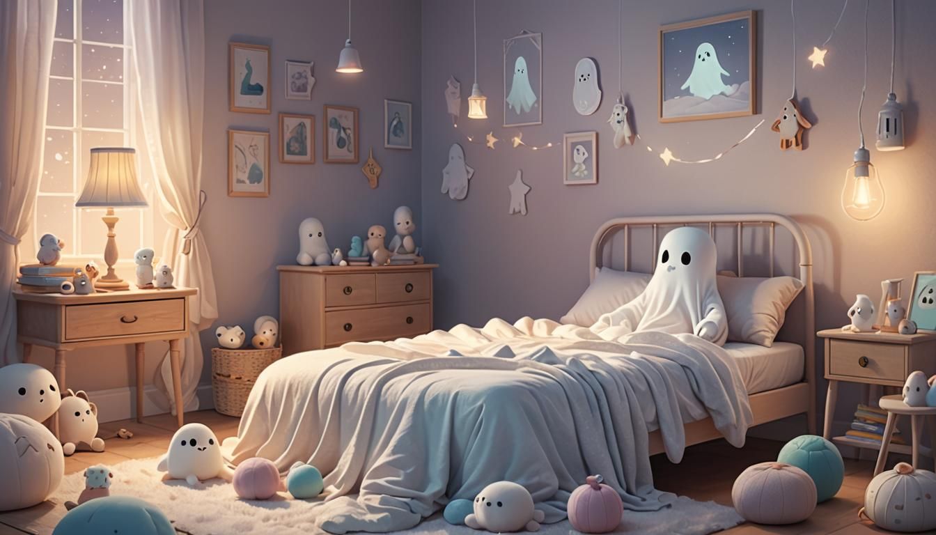 Whimsical Ghost Illustration in Soft Pastel Colors