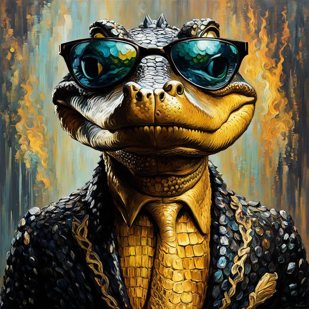 Alligator Portrait in Abstract Impressionist Style