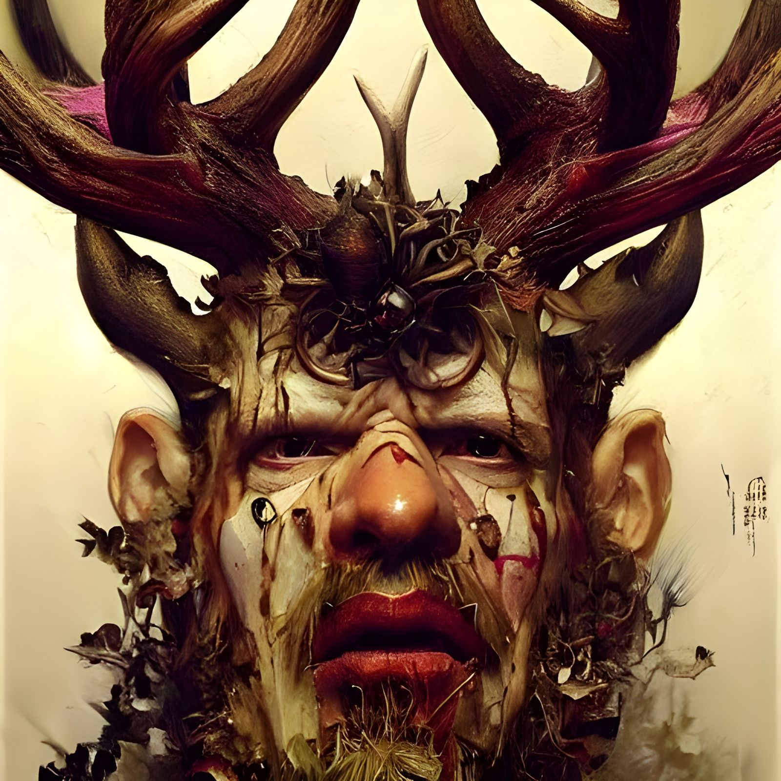 Sinister Human-Stag Hybrid in Baroque Style