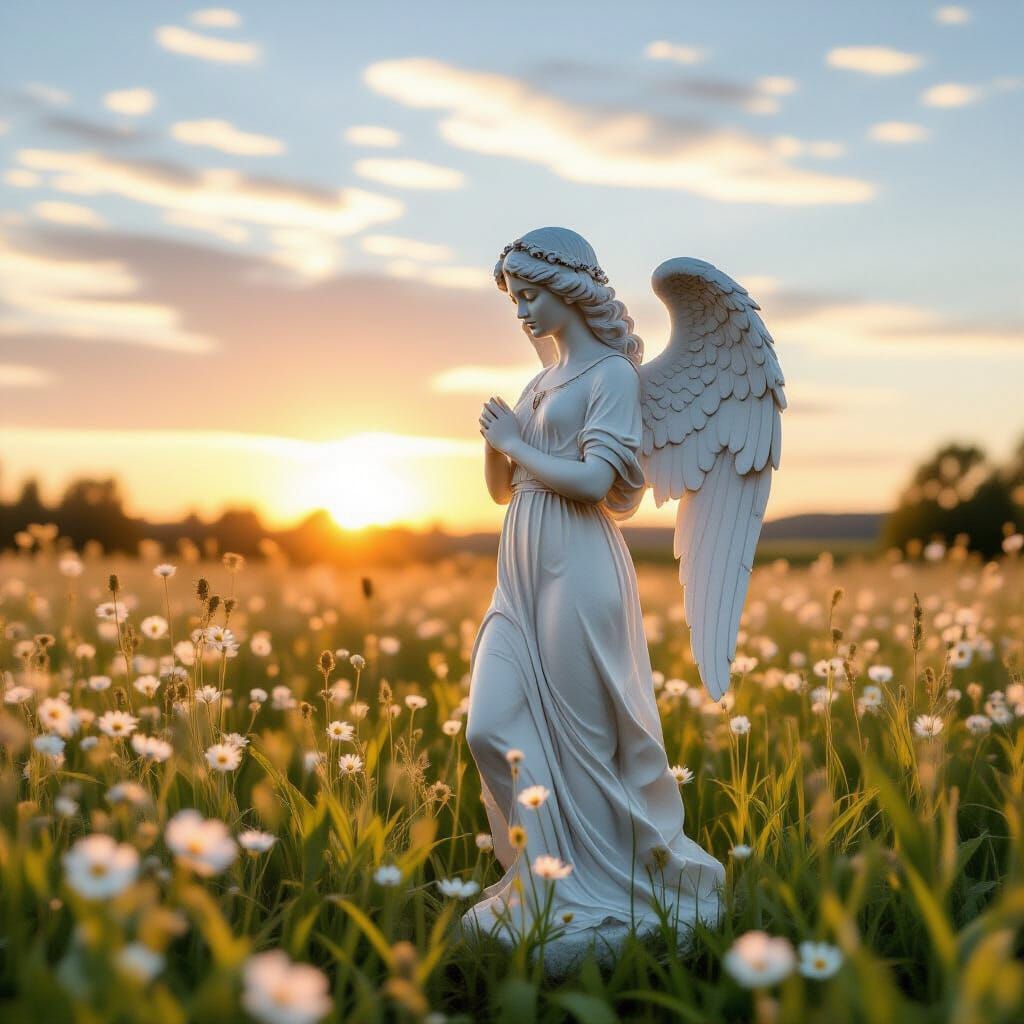 Weathered Angel Urn in Wildflower Dawn Glow