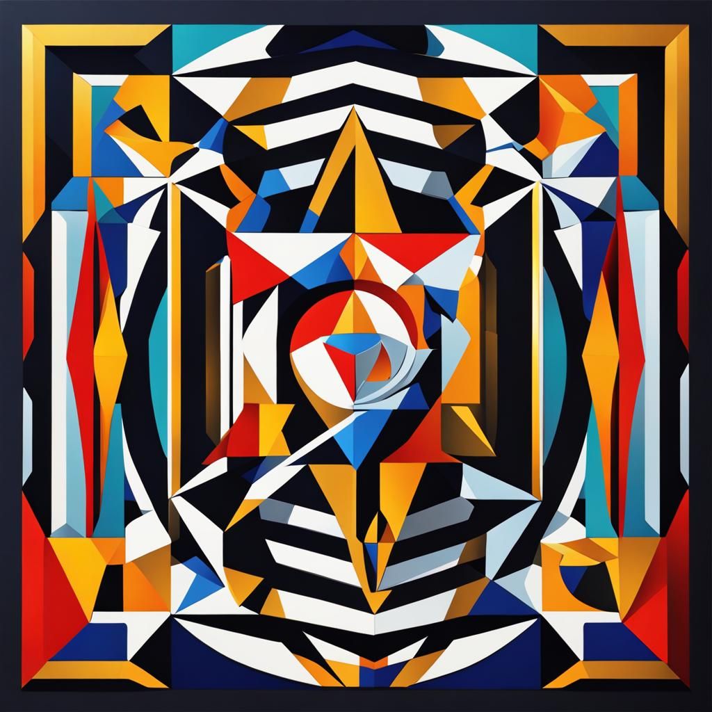 Cubist 'The Lovers' Tarot Card, Geometric Fauvism