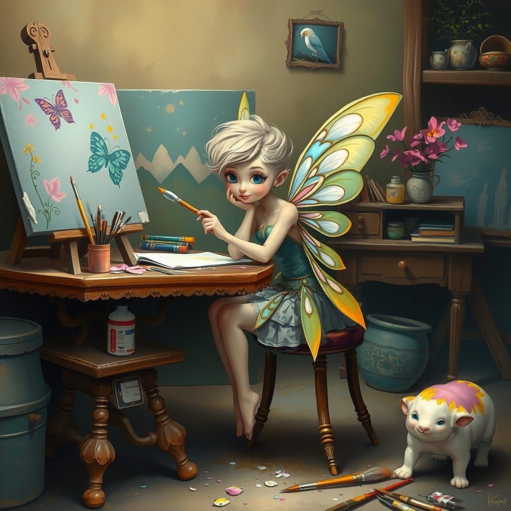 Whimsical Fairy Artist Lost in Creative Bliss