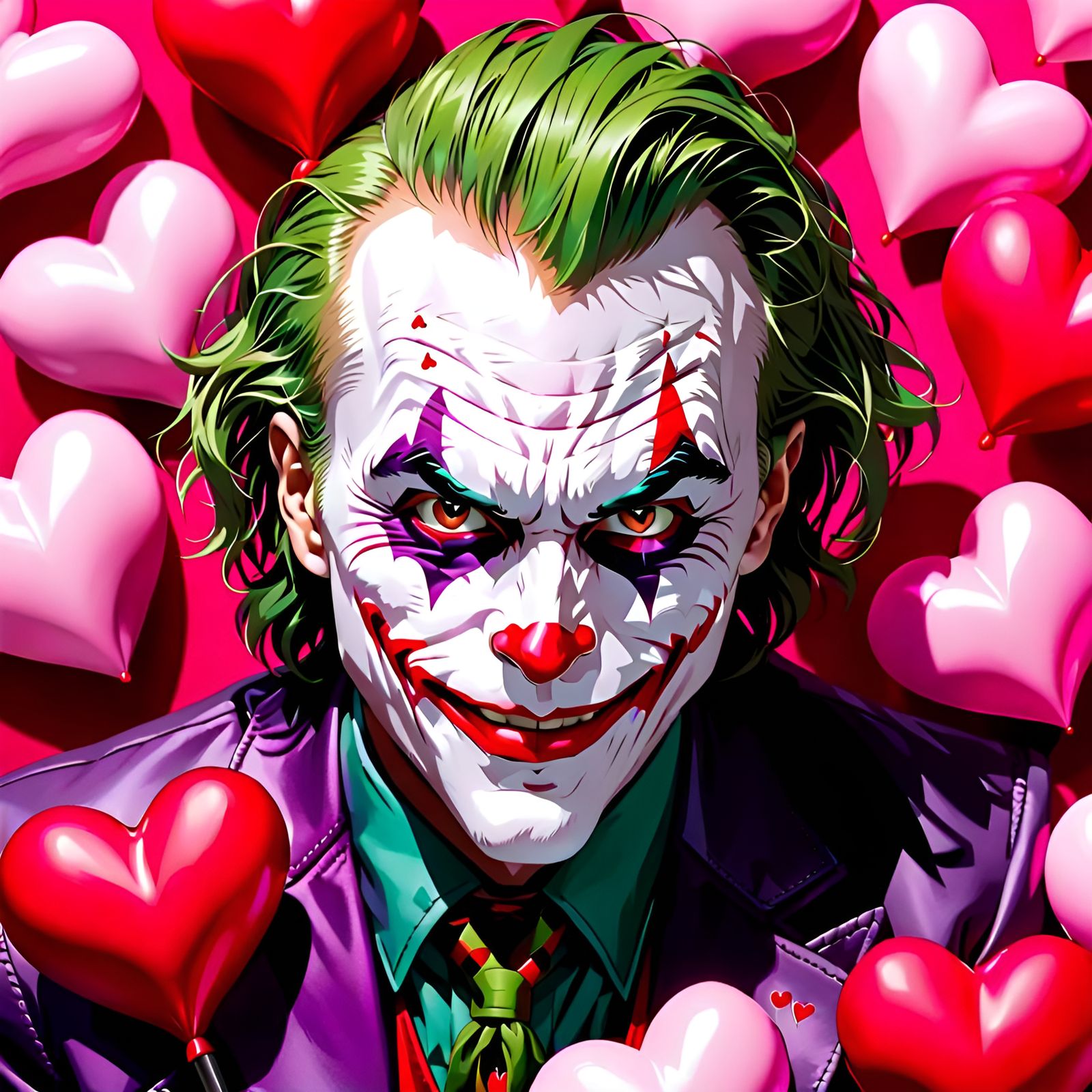 The Joker Surrounded by Hearts in Pop Art Style
