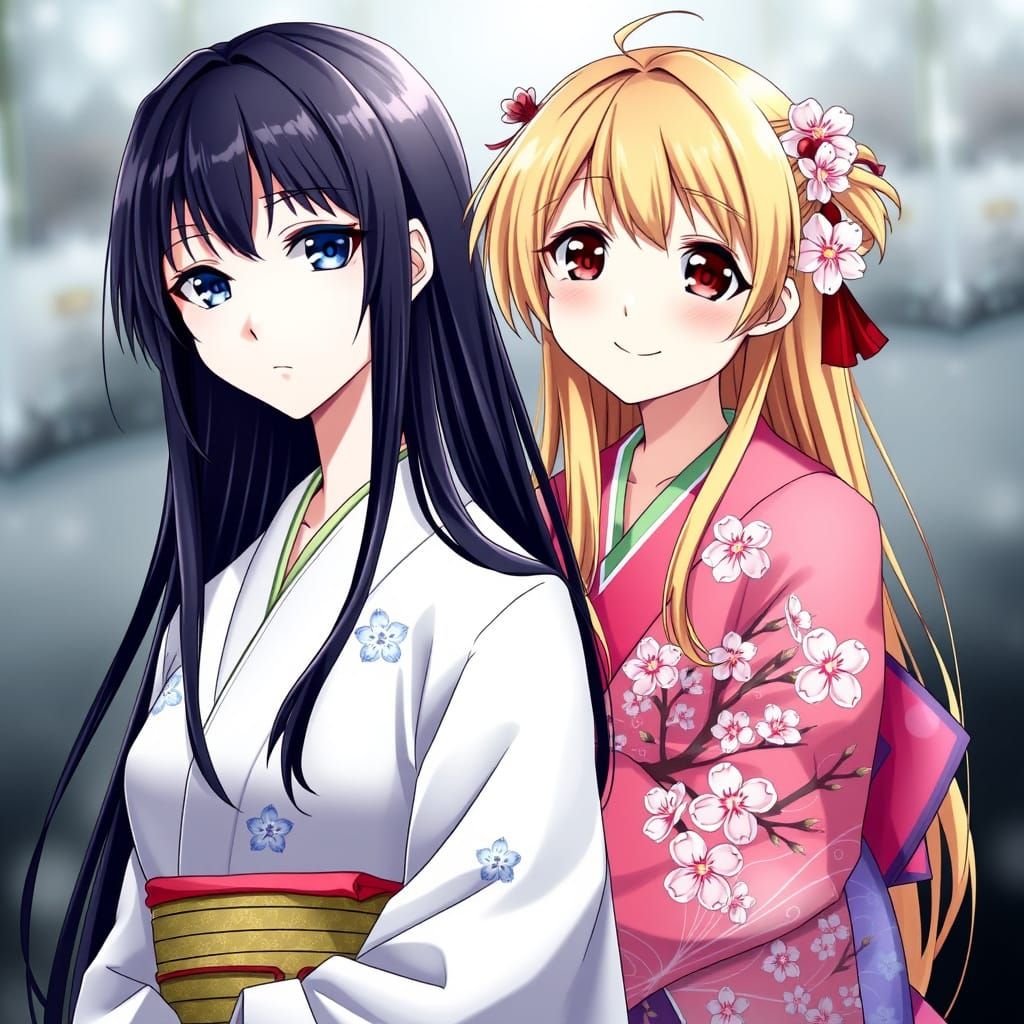 Anime Girls in Kimonos with Demon Slayer Style