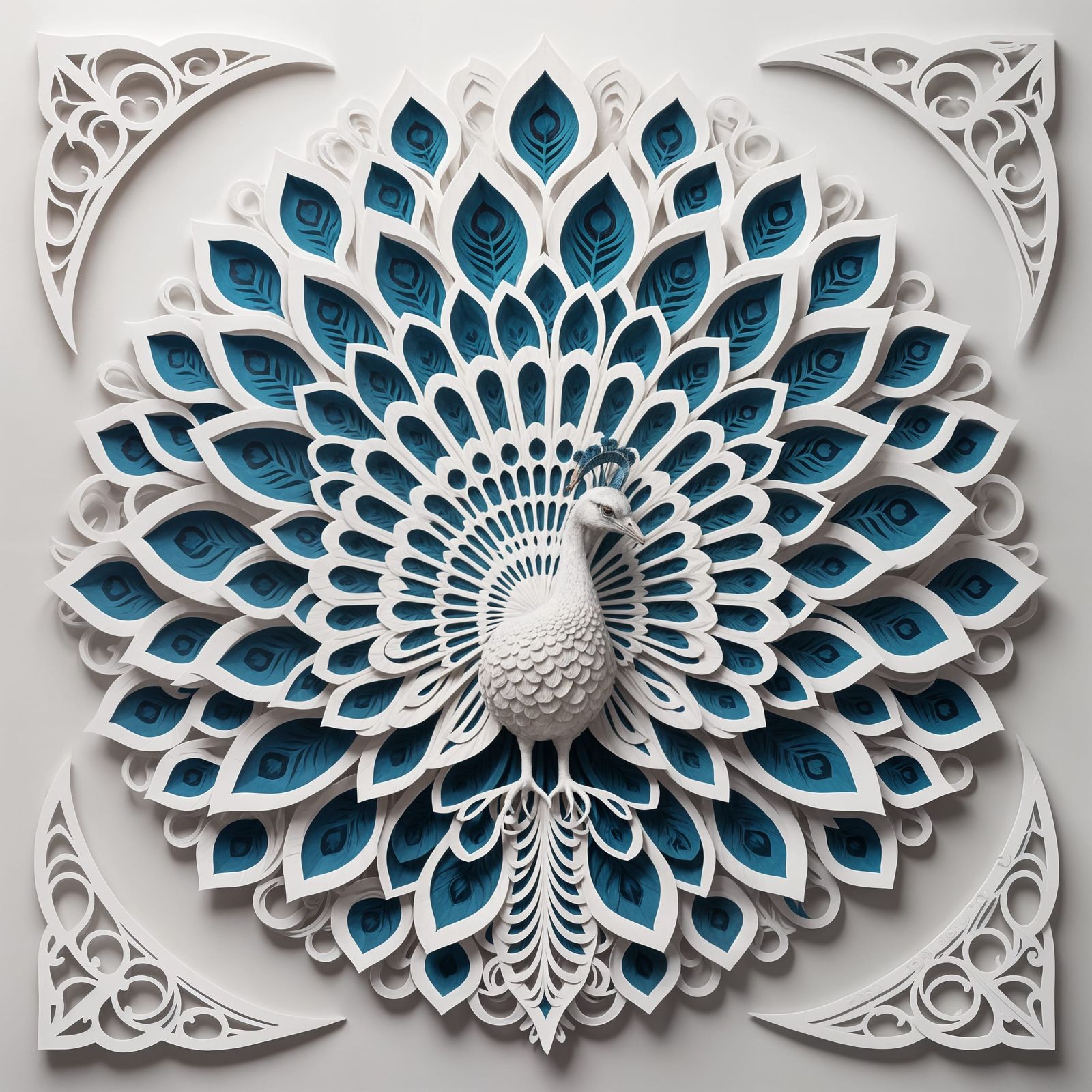 Symmetrical Kirigami Peacock Cutout in Detailed Matte Painti...