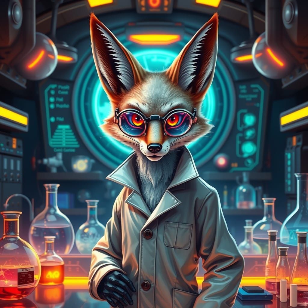 Chrome Fox in Futuristic Lab, Hyper-Realistic Digital Art