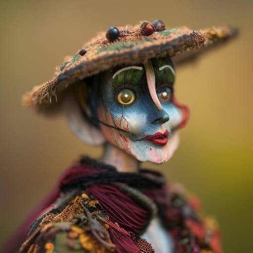 Creepy Wooden Scarecrow in Warm Tones