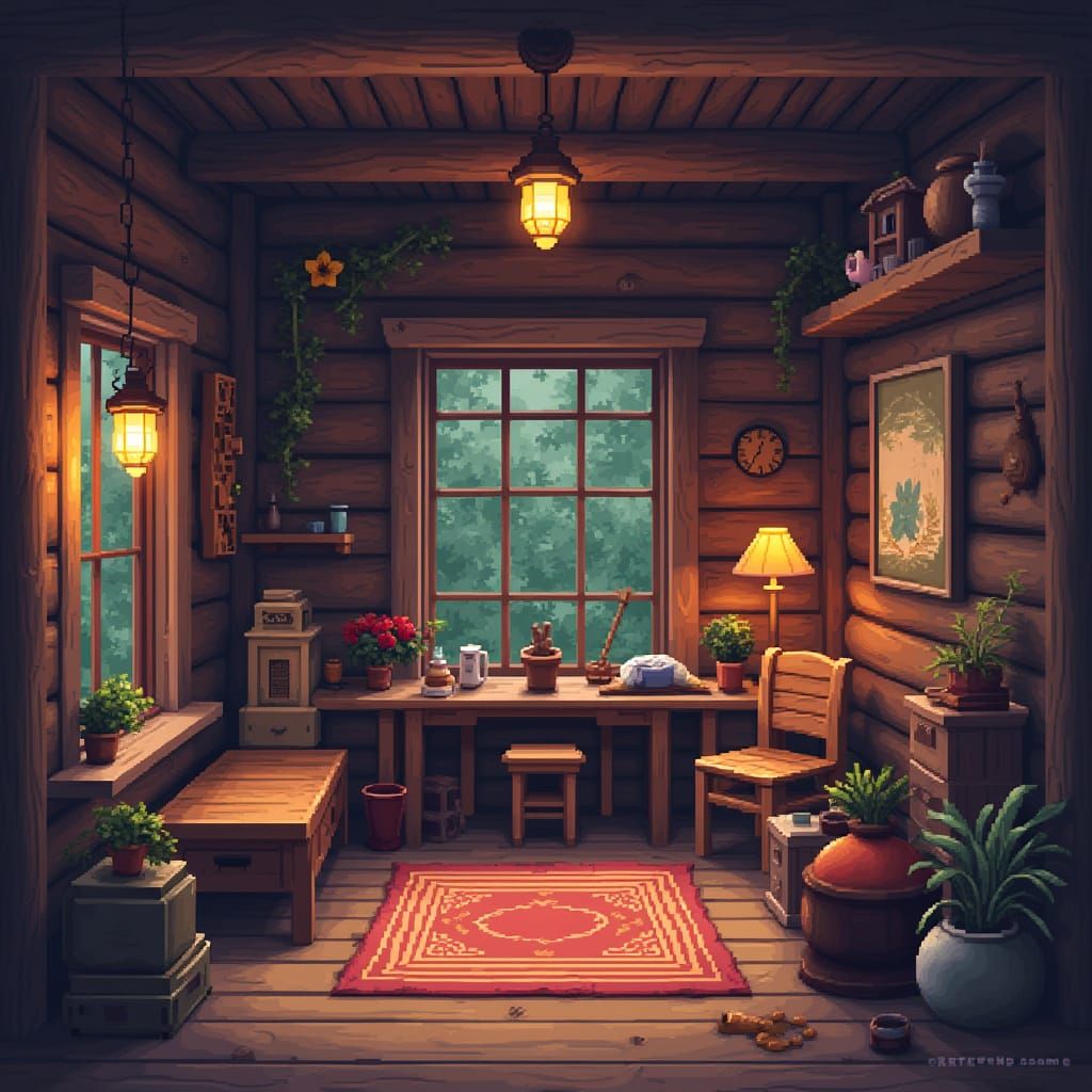 Retro Cabin Retreat in 8-bit Pixel Art