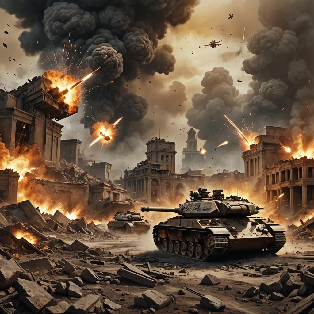 Tanks in Battlefield: Explosive Shells and Fiery Destruction